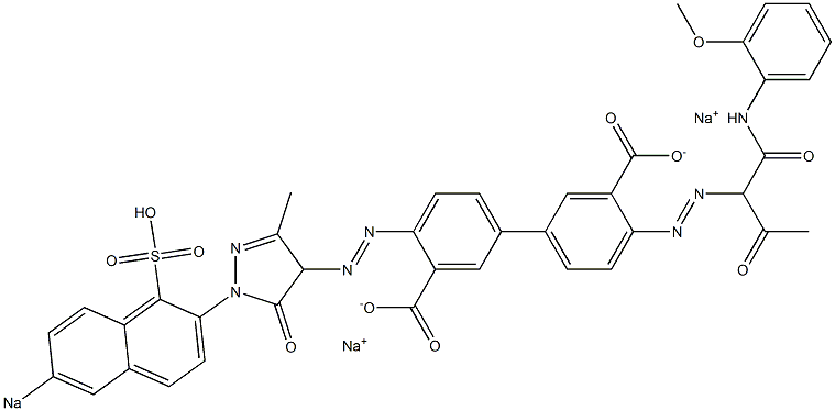 4-[[2-Oxo-1-[N-(2-methoxyphenyl)aminocarbonyl]propyl]azo]-4'-[[5-oxo-4,5-dihydro-3-methyl-1-(6-sodiosulfo-2-naphthalenyl)-1H-pyrazol-4-yl]azo]-1,1'-biphenyl-3,3'-dicarboxylic acid disodium salt 结构式