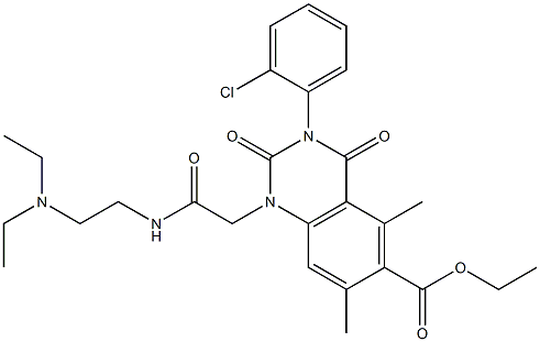 1,2,3,4-Tetrahydro-3-(2-chlorophenyl)-1-[(2-diethylaminoethyl)aminocarbonylmethyl]-5,7-dimethyl-2,4-dioxoquinazoline-6-carboxylic acid ethyl ester 结构式