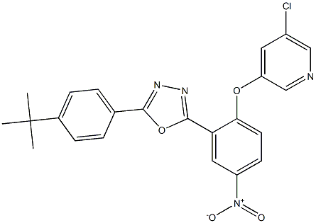 2-[4-(tert-butyl)phenyl]-5-{2-[(5-chloro-3-pyridyl)oxy]-5-nitrophenyl}-1,3,4-oxadiazole 结构式