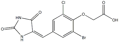 {2-bromo-6-chloro-4-[(2,5-dioxo-4-imidazolidinylidene)methyl]phenoxy}acetic acid 结构式