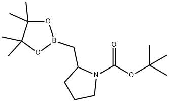 2-((4,4,5,5-四甲基-1,3,2-二氧杂硼杂环戊烷-2-基)甲基)吡咯烷-1-羧酸叔丁酯 结构式