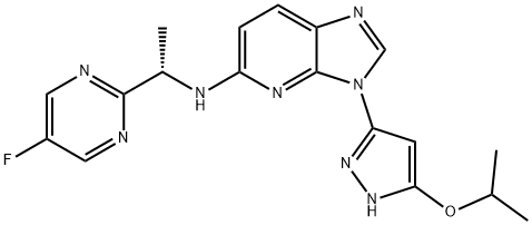 N-[(1S)-1-(5-fluoropyrimidin-2-yl)ethyl]-3-(5-isopropoxy-1H-pyrazol-3-yl)-3H-imidazo[4,5-b]pyridin-5-amine 结构式