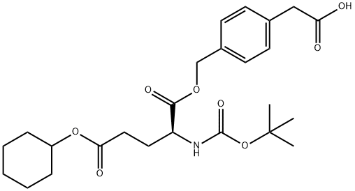 2-[4-({[(2S)-2-{[(tert-butoxy)carbonyl]amino}-5-(cyclohexyloxy)-5-oxopentanoyl]oxy}methyl)phenyl]acetic acid 结构式