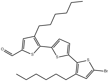 5-甲醛,5'-溴-3,3''-二己基-[2,2':5',2'']-三噻吩 结构式