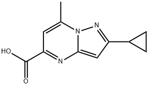 Pyrazolo[1,5-a]pyrimidine-5-carboxylic acid, 2-cyclopropyl-7-methyl- 结构式