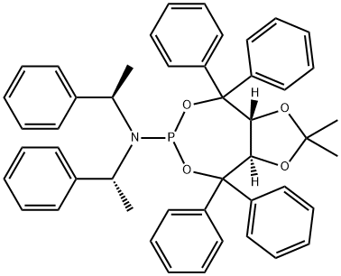 (3AR,8AR)-四氢-2,2-二甲基-4,4,8,8-四苯基-N,N-双[(1R)-1-苯乙基]-1,3-二氧杂环[4,5-E]][1,3,2]二氧杂膦-6-胺 结构式
