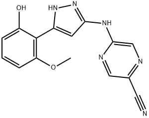 2-Pyrazinecarbonitrile, 5-[[5-(2-hydroxy-6-methoxyphenyl)-1H-pyrazol-3-yl]amino]- 结构式