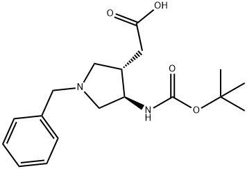 3S,4R-(1-Benzyl-4-tert-butoxycarbonylamino-pyrrolidin-3-yl)-acetic acid 结构式