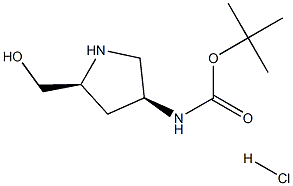 N-[(3S,5S)-5-(羟甲基)吡咯烷-3-基]氨基甲酸叔丁酯盐酸盐 结构式