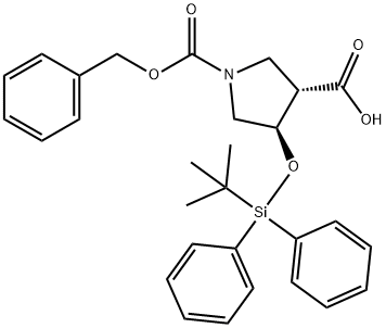 Trans-1-(benzyloxycarbonyl)-4-(tert-butyldiphenylsilyloxy)pyrrolidine-3-carboxylic acid 结构式