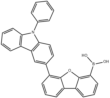 B-[6-(9-苯基-9H-咔唑-3-基)-4-二苯并呋喃]硼酸 结构式