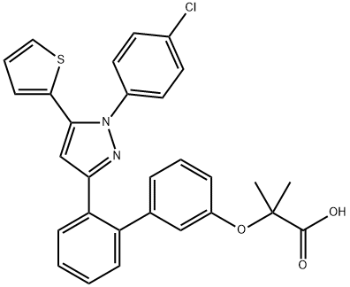 2-[[2'-[1-(4-Chlorophenyl)-5-(2-thienyl)-1H-pyrazol-3-yl][1,1'-biphenyl]-3-yl]oxy]-2-methylpropanoic acid 结构式