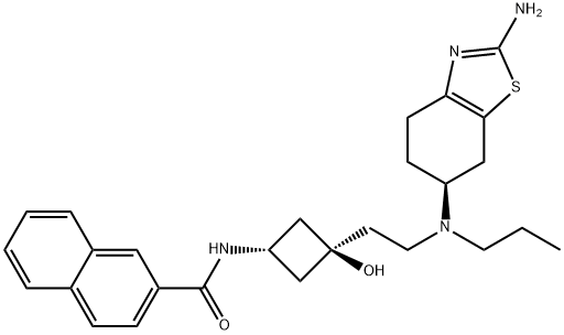 N-((1R,3r)-3-(2-(((S)-2-amino-4,5,6,7-tetrahydrobenzo[d]thiazol-6-yl)(propyl)amino)ethyl)-3-hydroxycyclobutyl)-2-naphthamide 结构式