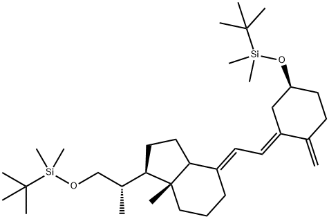 4-{2-[5-(tert-Butyl-dimethyl-silanyloxy)-2-methylene-cyclohexylidene]-ethylidene}-1-[2-(tert-butyl-dimethyl-silanyloxy)-1-methyl-ethyl]-7
a-methyl-octahydro-indene 结构式