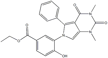 3- [1,3-二甲基-2,4-二氧代-5-苯基-3,4-二氢-1H-吡咯并[3,4-D]嘧啶-6(2H)- 基]-4-羟基苯甲酸乙酯 结构式