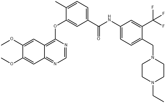 3-(6,7-dimethoxyquinazolin-4-yloxy)-N-(4-((4-ethylpiperazin-1-yl)methyl)-3-(trifluoromethyl)phenyl)-4-methylbenzamide 结构式