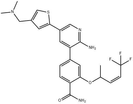 4-[2-Amino-5-[4-[(dimethylamino)methyl]-2-thienyl]-3-pyridinyl]-2-[[(2Z)-4,4,4-trifluoro-1-methyl-2-buten-1-yl]oxy]benzamide 结构式