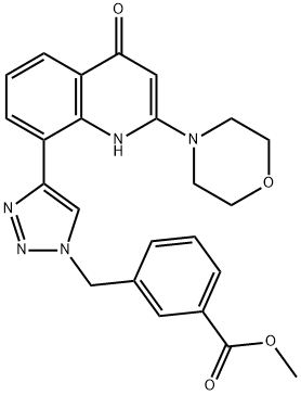 Methyl 3-((4-(2-morpholino-4-oxo-1,4-dihydroquinolin-8-yl)-1H-1,2,3-triazol-1-yl)methyl)benzoate 结构式