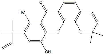 8,11-Dihydroxy-9-(1,1-dimethylallyl)-2,2-dimethylpyrano[3,2-c]xanthene-7(2H)-one 结构式