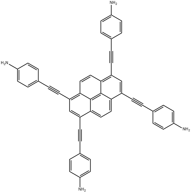 4,4',4'',4'''-[芘-1,3,6,8-四基四(乙炔-2,1-二基)]四苯胺 结构式