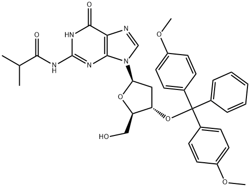 N-异丁酰基-3'-O-(4,4'-二甲氧基三苯甲基)-2'-脱氧鸟苷 结构式