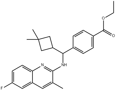ethyl 4-((3,3-dimethylcyclobutyl)((6-fluoro-3-methylquinolin-2-yl)amino)methyl)benzoate 结构式