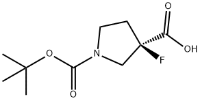 (R)-1-(叔丁氧基羰基)-3-氟吡咯烷-3-羧酸 结构式