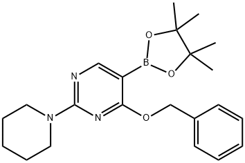 4-苄氧基-2-哌啶基-5-嘧啶硼酸匹那醇酯 结构式
