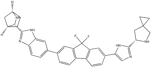 (6S)-6-[5-[7-[2-(1R,3S,4S)-2-AZABICYCLO[2.2.1]HEPT-3-YL-1H-BENZIMIDAZOL-6-YL]-9,9-DIFLUORO-9H-FLUOREN-2-YL]-1H-IMIDAZOL-2-YL]-5-AZASPIRO[2.4]HEPTANE 结构式