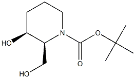 (2S,3S)-3-羟基-2-(羟甲基)哌啶-1-甲酸叔丁酯 结构式