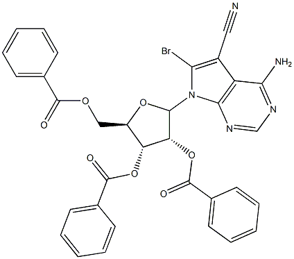 (2R,3R,4R,5R)-二苯甲酸[2-(4-氨基-6-溴-5-氰基-7H-吡咯并[2,3-D]嘧啶-7-基)-5-[(苯甲酰基氧基)甲基]四氢呋喃-3,4-二基酯 结构式