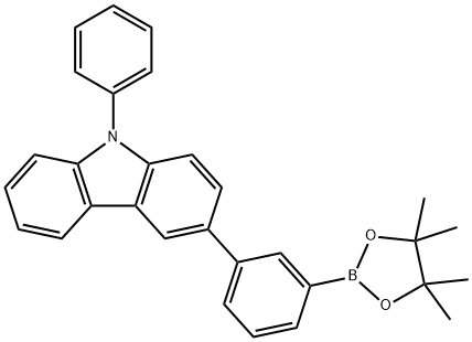9-苯基-3-(3-(4,4,5,5-四甲基-1,3,2-二氧杂环戊环-2-基)苯基)-9H咔唑 结构式
