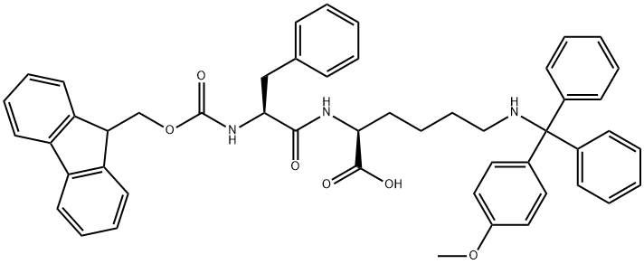 L-Lysine, N-[(9H-fluoren-9-ylmethoxy)carbonyl]- L-phenylalanyl-N6-[(4- methoxyphenyl)diphenylmethyl]- 结构式