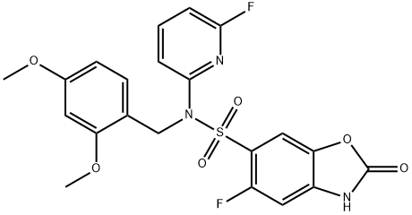 N-(2,4-二甲氧基苄基)-5-氟-N-(6-氟吡啶-2-基)-2-氧代-2,3-二氢苯并[D]噁唑-6-磺酰胺 结构式