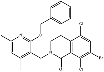 2-((2-(benzyloxy)-4,6-dimethylpyridin-3-yl)methyl)-7-bromo-5,8-dichloro-3,4-dihydroisoquinolin-1(2H)-one 结构式
