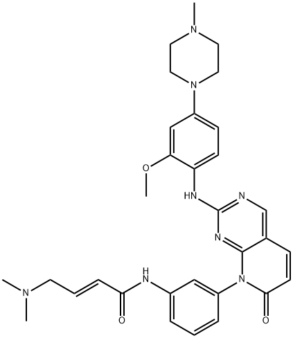 (E)-4-(Dimethylamino)-N-(3-(2-((2-methoxy-4-(4-methylpiperazin-1-yl)phenyl)amino)-7-oxopyrido[2,3-d]pyrimidin-8(7H)-yl)phenyl)but-2-enamide 结构式