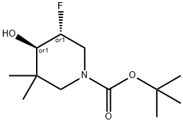 反式-5-氟-4-羟基-3,3-二甲基-哌啶-1-羧酸叔丁酯 结构式