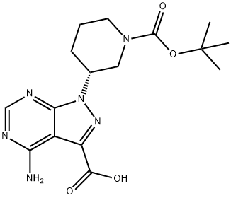 4-amino-1-[(3R)-1-[(tert-butoxy)carbonyl]piperidin-3-yl]-1H-pyrazolo[3,4-d]pyrimidine-3-carboxylic acid 结构式