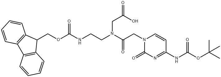 2-{2-[2,6-bis({bis[(tert-butoxy)carbonyl]amino})-9H-purin-9-yl]-N-[2-({[(9H-fluoren-9-yl)methoxy]carbonyl}amino)ethyl]acetamido}acetic acid 结构式