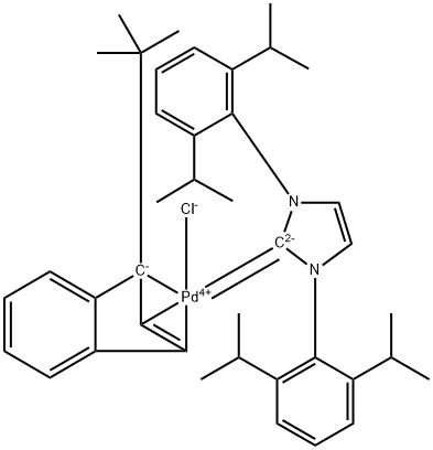 氯(1-叔丁基茚基)[1,3-双(2,6-二异丙基苯基)咪唑-2-基]钯(II) 结构式