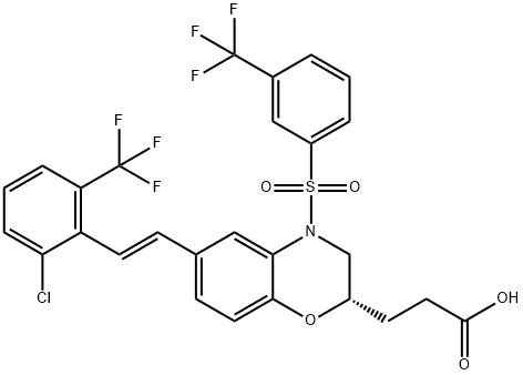 3-[(2S)-6-[(E)-2-[2-chloro-6-(trifluoromethyl)phenyl]ethenyl]-4-[3-(trifluoromethyl)benzenesulfonyl]-3,4-dihydro-2H-1,4-benzoxazin-2-yl]propanoic acid 结构式