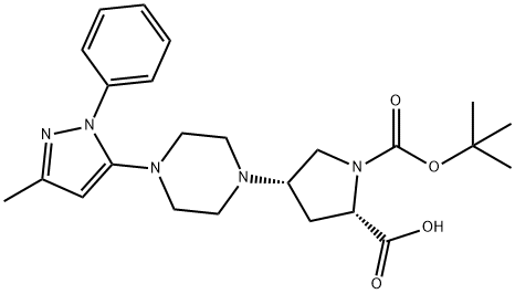 (2S,4S)-1-(叔丁氧基羰基)-4-(4-(3-甲基-1-苯基-1H-吡唑-5-基)哌嗪-1-基)吡咯烷-2-羧酸 结构式