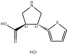 3-Pyrrolidinecarboxylic acid, 4-(2-thienyl)-, hydrochloride (1:1), (3R,4R)- 结构式