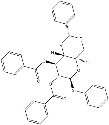(2R,4AR,6S,7R,8S,8AR)-2-苯基-6-(苯硫基)六氢吡喃并[3,2-D] [1,3]二恶英-7,8-二基二苯甲酸酯 结构式
