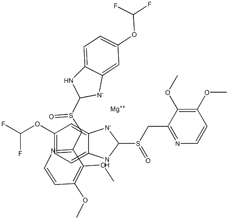 1H-Benzimidazole, 5-(difluoromethoxy)-2-(((3,4-dimethoxy-2-pyridinyl)methyl)sulfinyl)-, magnesium salt 结构式