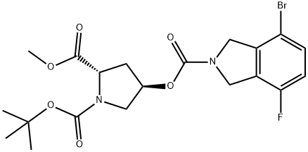 1-(Tert-butyl) 2-methyl (2S,4R)-4-((4-bromo-7-fluoroisoindoline-2-carbonyl)oxy)pyrrolidine-1,2-dicarboxylate 结构式