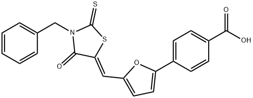 Benzoic acid, 4-[5-[(Z)-[4-oxo-3-(phenylmethyl)-2-thioxo-5-thiazolidinylidene]methyl]-2-furanyl]- 结构式