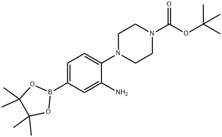 4-(2-氨基-4-(4,4,5,5-四甲基-1,3,2-二氧硼杂环戊烷-2-基)苯基)哌嗪-1-羧酸叔丁酯 结构式