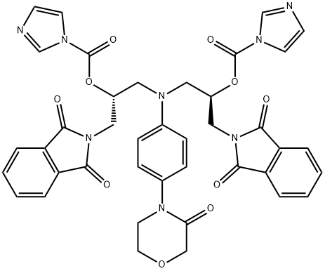 1H-Imidazole-1-carboxylic acid, (1R)-2-(1,3-dihydro-1,3-dioxo-2H-isoindol-2-yl)-1-[[[(2R)-3-(1,3-dihydro-1,3-dioxo-2H-isoindol-2-yl)-2-[(1H-imidazol-1-ylcarbonyl)oxy]propyl][4-(3-oxo-4-morpholinyl)phenyl]amino]methyl]ethyl ester 结构式