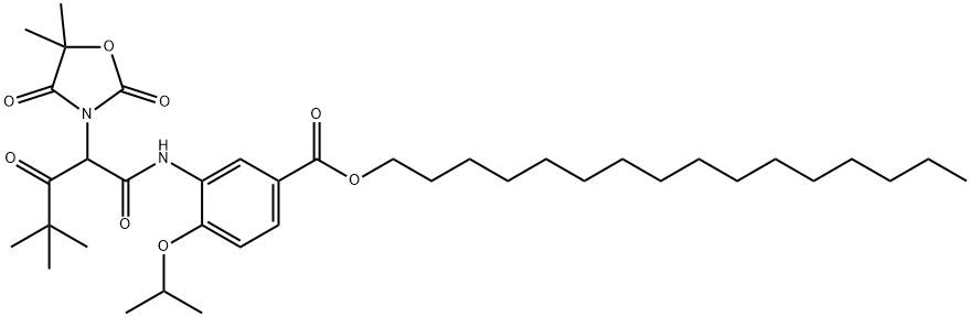 hexadecyl 3-[2-(5,5-dimethyl-2,4-dioxo-1,3-oxazolidin-3-yl)-4,4-dimethyl-3-oxovaleramido]-4-isopropoxybenzoate 结构式